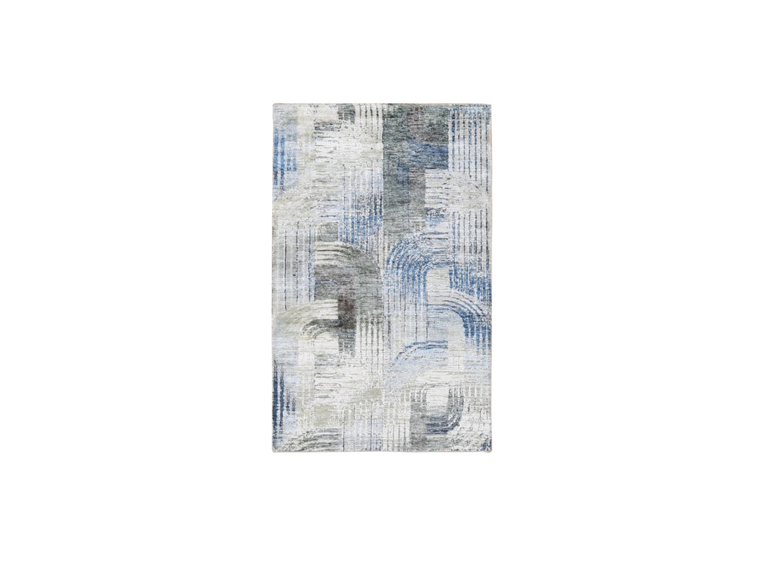 3'1" x 5'0" New Hand Knotted Blue Wool & Silk Rectangle Oriental Rug - MOA10259737