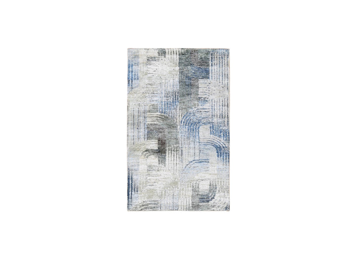 3'1" x 5'0" New Hand Knotted Blue Wool & Silk Rectangle Oriental Rug - MOA10259737