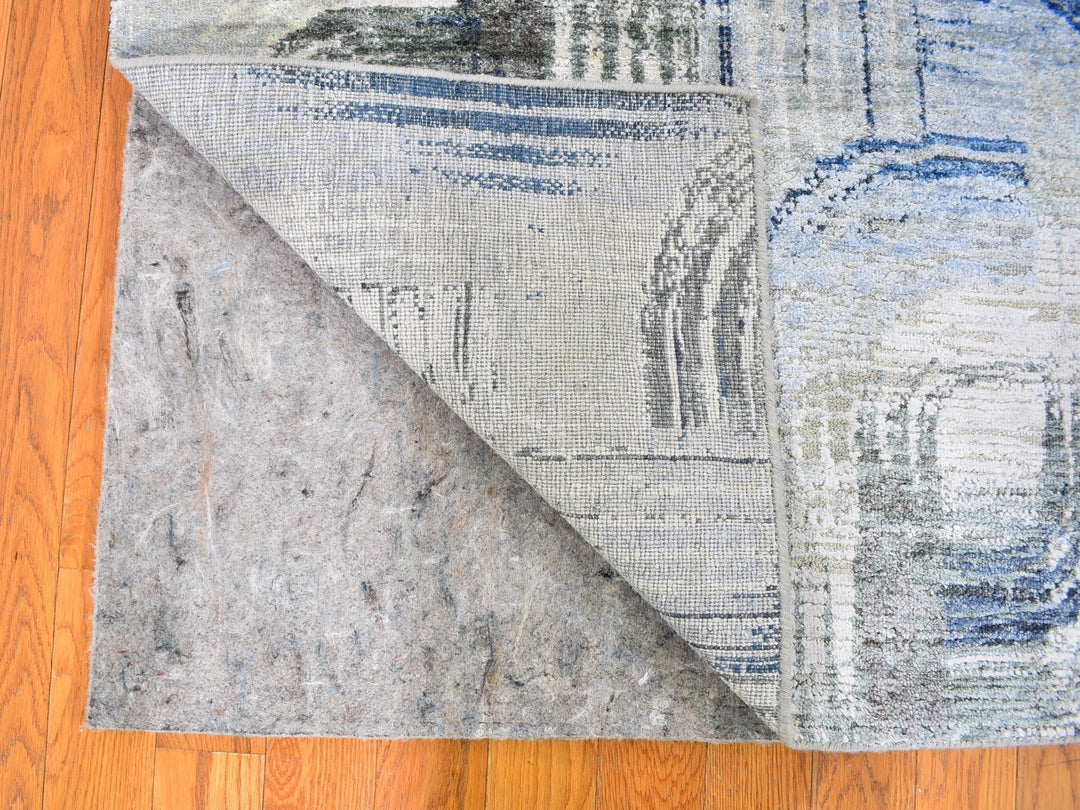 3'1" x 5'0" New Hand Knotted Blue Wool & Silk Rectangle Oriental Rug - MOA10259737
