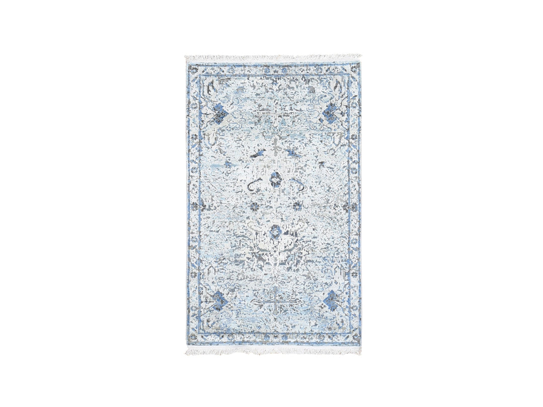 3'0" x 5'2" New Hand Knotted Blue Wool & Silk Rectangle Oriental Rug - MOA10259741