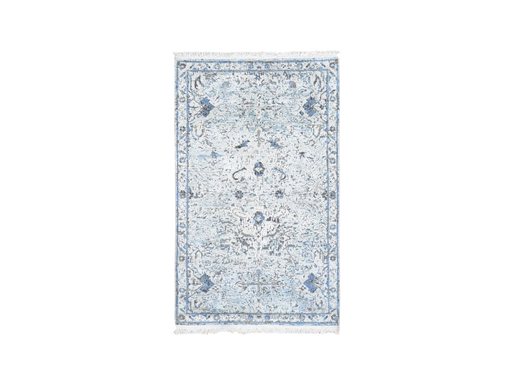 3'0" x 5'2" New Hand Knotted Blue Wool & Silk Rectangle Oriental Rug - MOA10259741