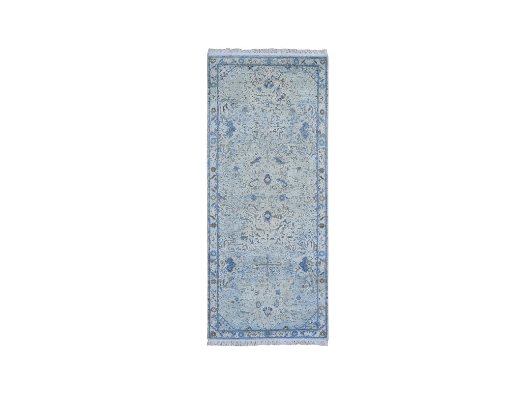 2'6" x 6'0" New Hand Knotted Blue Wool & Silk Runner Oriental Rug - MOA10259743