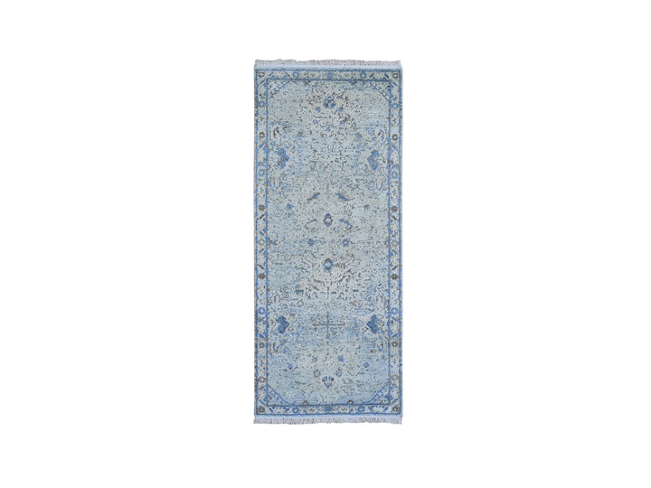 2'6" x 6'0" New Hand Knotted Blue Wool & Silk Runner Oriental Rug - MOA10259743