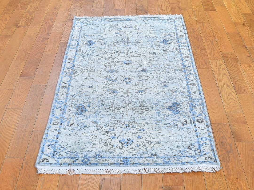2'6" x 6'0" New Hand Knotted Blue Wool & Silk Runner Oriental Rug - MOA10259743