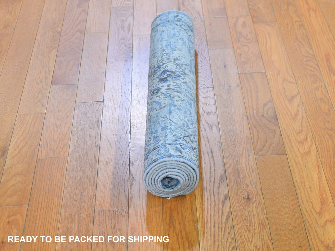 2'6" x 6'0" New Hand Knotted Blue Wool & Silk Runner Oriental Rug - MOA10259743