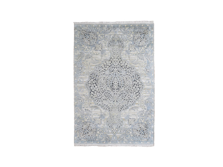4'0" x 6'3" New Hand Knotted Blue Wool & Silk Rectangle Oriental Rug - MOA10259745