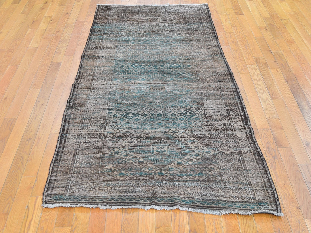 4'0" x 8'0" Vintage Hand Knotted Brown Wool Rectangle Oriental Rug - MOA10259770