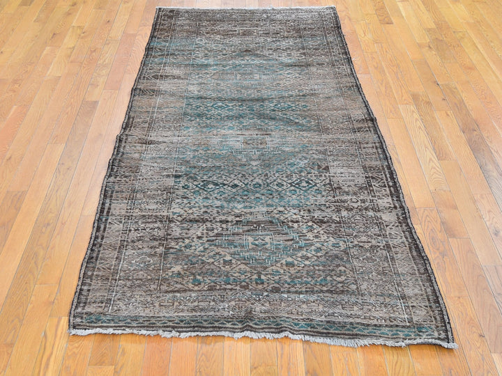 4'0" x 8'0" Vintage Hand Knotted Brown Wool Rectangle Oriental Rug - MOA10259770