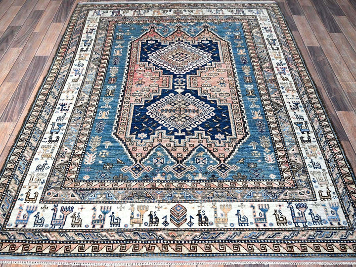 5'0" x 6'3" New Hand Knotted Pink Wool Rectangle Oriental Rug - MOA102597