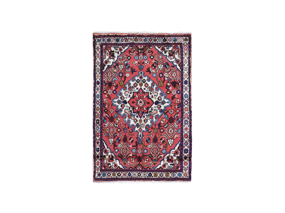 3'6" x 5'4" New Hand Knotted Red Wool Runner Oriental Rug - MOA10259828