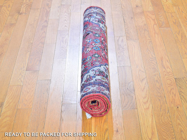 3'6" x 5'4" New Hand Knotted Red Wool Runner Oriental Rug - MOA10259828