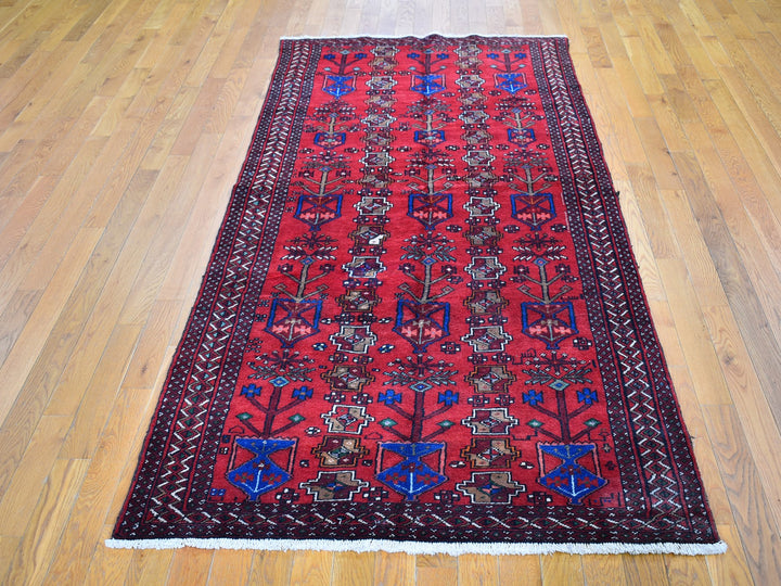 4'1" x 8'6" New Hand Knotted Red Wool Rectangle Oriental Rug - MOA10259837