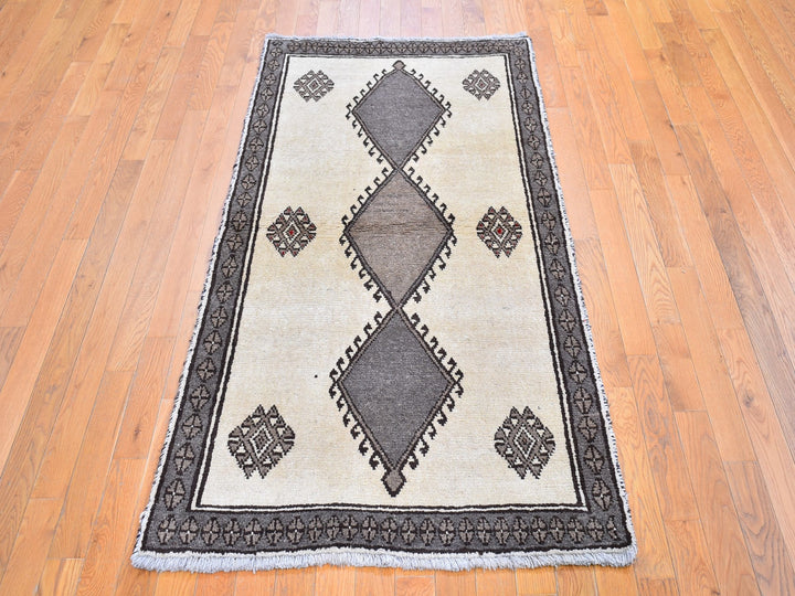 3'5" x 6'4" New Hand Knotted Ivory Wool Rectangle Oriental Rug - MOA10259844