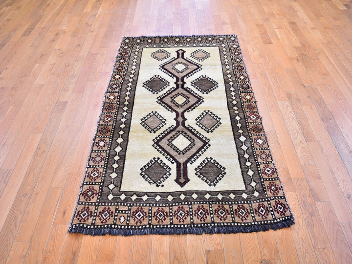 3'6" x 6'10" New Hand Knotted Ivory Wool Rectangle Oriental Rug - MOA10259845