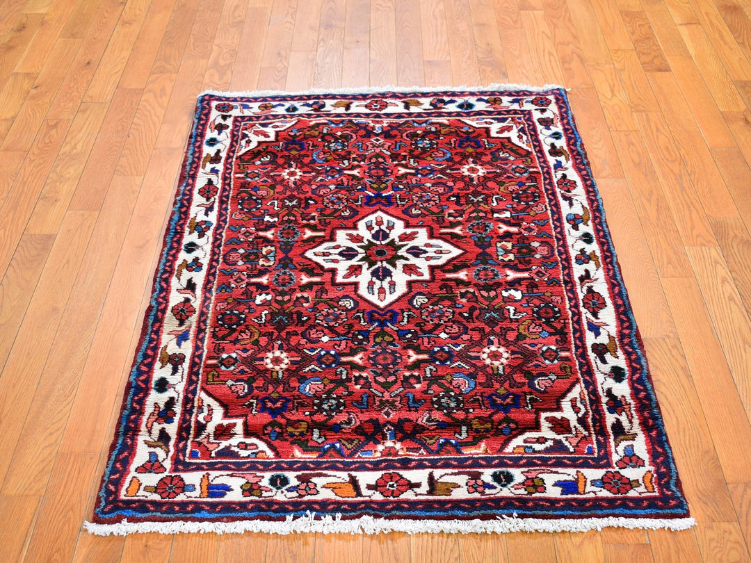 3'6" x 5'1" New Hand Knotted Red Wool Rectangle Oriental Rug - MOA10259848
