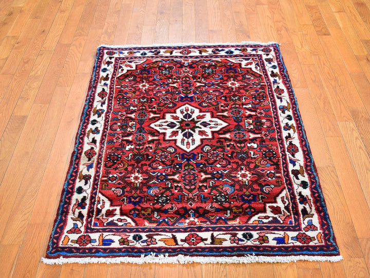 3'6" x 5'1" New Hand Knotted Red Wool Rectangle Oriental Rug - MOA10259848