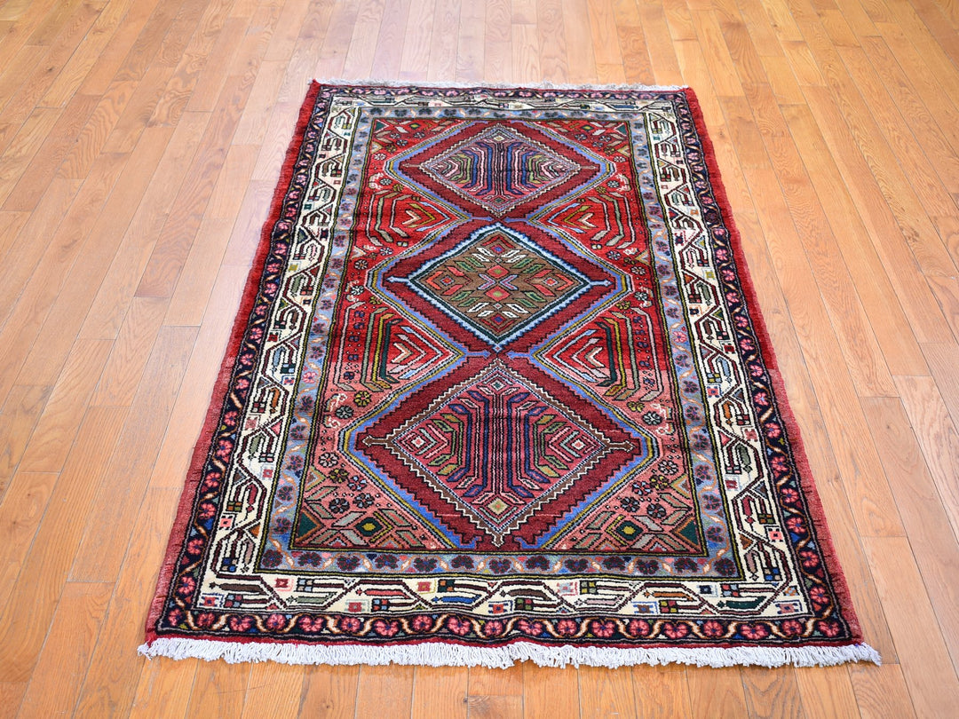 3'8" x 6'5" New Hand Knotted Red Wool Rectangle Oriental Rug - MOA10259851