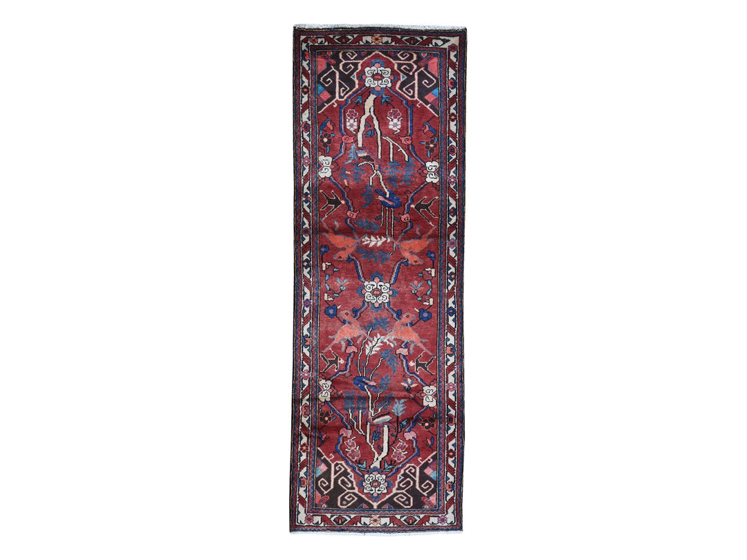 3'5" x 9'7" New Hand Knotted Red Wool Runner Oriental Rug - MOA10259860
