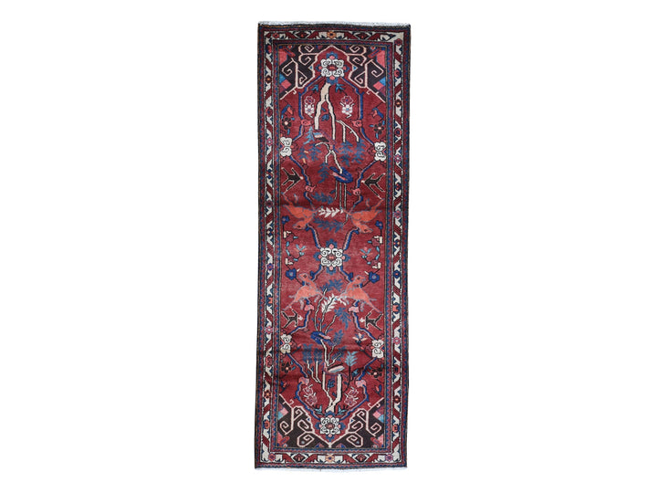 3'5" x 9'7" New Hand Knotted Red Wool Runner Oriental Rug - MOA10259860