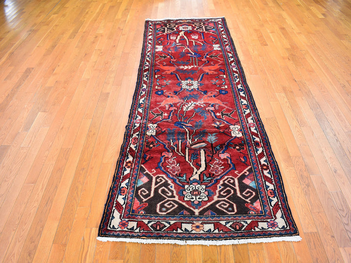 3'5" x 9'7" New Hand Knotted Red Wool Runner Oriental Rug - MOA10259860