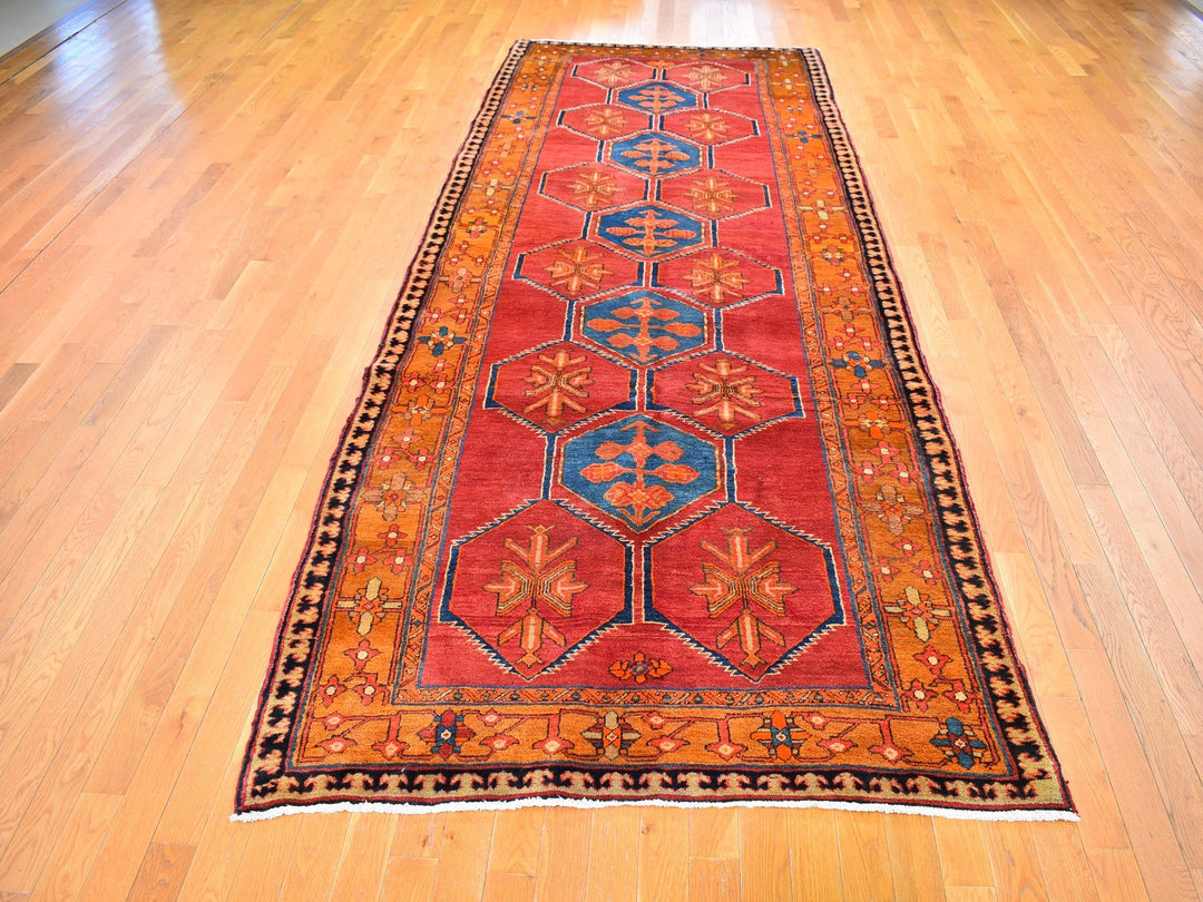 5'0" x 12'9" Vintage Hand Knotted Red Wool Runner Oriental Rug - MOA10259867