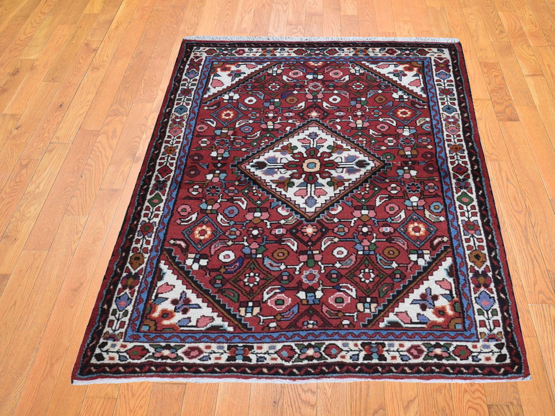 3'7" x 5'1" New Hand Knotted Red Wool Rectangle Oriental Rug - MOA10259880