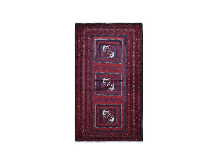 3'5" x 6'1" Vintage Hand Knotted Red Wool Rectangle Oriental Rug - MOA10259885