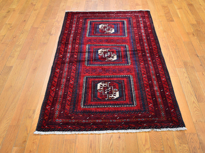 3'5" x 6'1" Vintage Hand Knotted Red Wool Rectangle Oriental Rug - MOA10259885