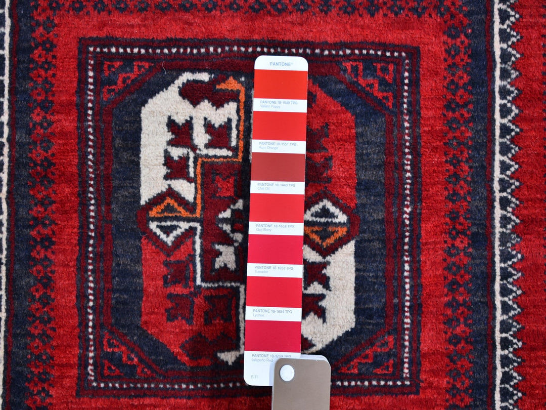3'5" x 6'1" Vintage Hand Knotted Red Wool Rectangle Oriental Rug - MOA10259885