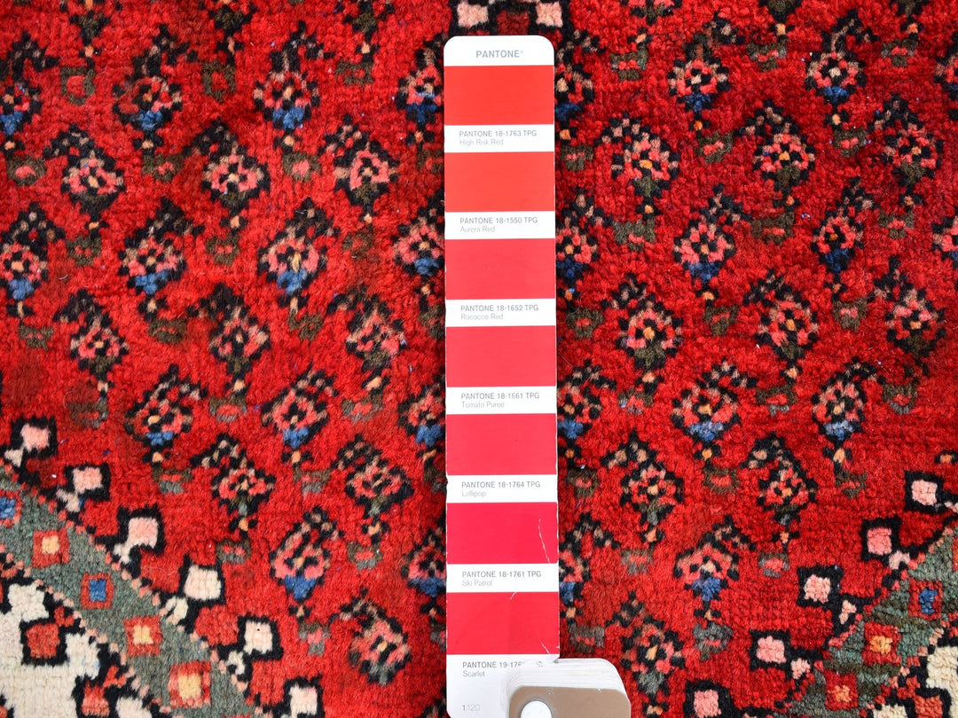 3'7" x 5'0" Vintage Hand Knotted Red Wool Rectangle Oriental Rug - MOA10259904