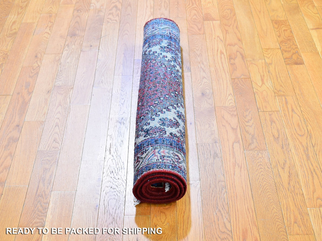 3'7" x 5'0" Vintage Hand Knotted Red Wool Rectangle Oriental Rug - MOA10259904