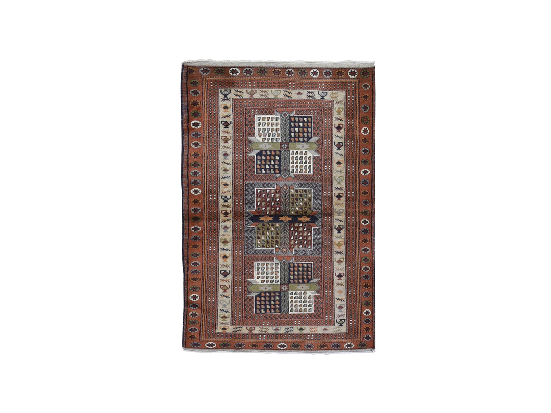 4'0" x 5'10" Vintage Hand Knotted Brown Wool Rectangle Oriental Rug - MOA10259925
