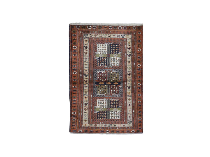 4'0" x 5'10" Vintage Hand Knotted Brown Wool Rectangle Oriental Rug - MOA10259925