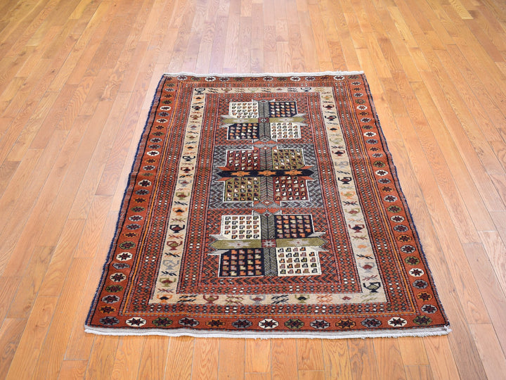 4'0" x 5'10" Vintage Hand Knotted Brown Wool Rectangle Oriental Rug - MOA10259925