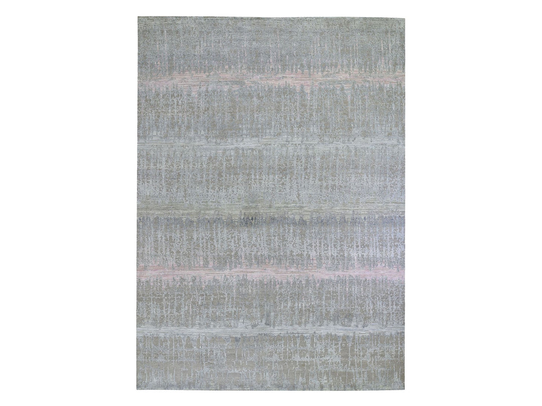 9'0" x 12'5" New Hand Knotted Pink Wool & Silk Rectangle Oriental Rug - MOA10259948