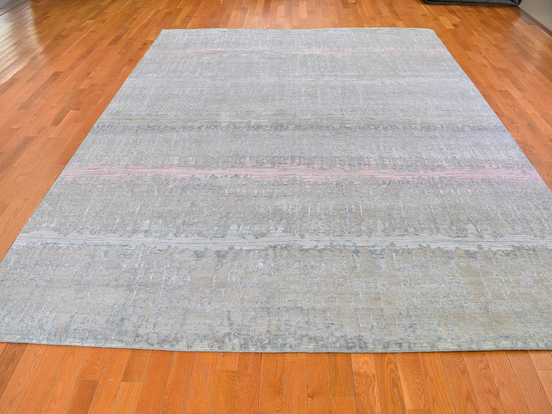 9'0" x 12'5" New Hand Knotted Pink Wool & Silk Rectangle Oriental Rug - MOA10259948