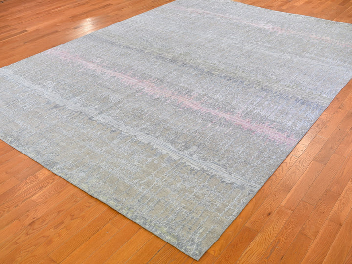 9'0" x 12'5" New Hand Knotted Pink Wool & Silk Rectangle Oriental Rug - MOA10259948