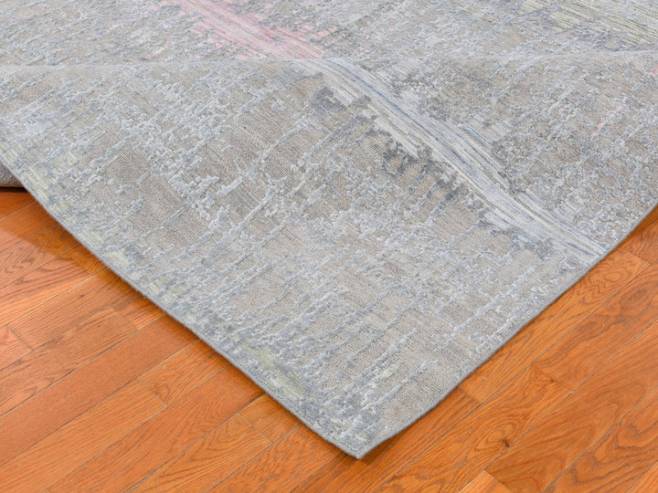 9'0" x 12'5" New Hand Knotted Pink Wool & Silk Rectangle Oriental Rug - MOA10259948
