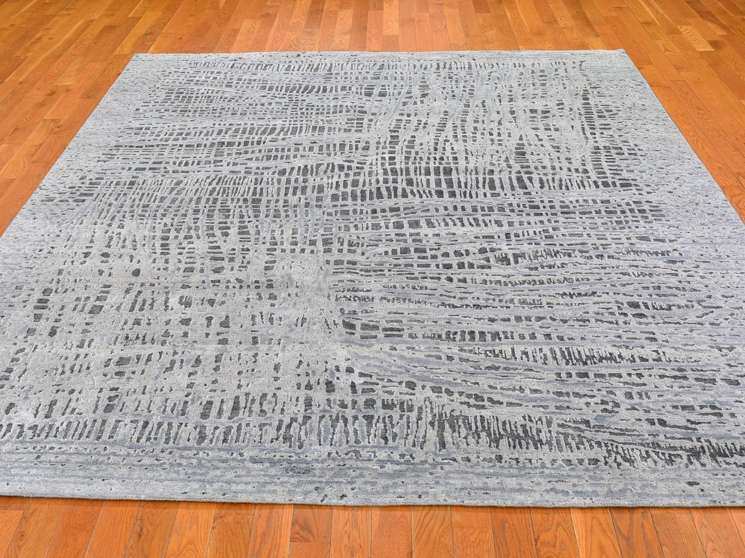 7'10" x 10'0" New Hand Knotted Grey Wool Rectangle Oriental Rug - MOA10259950