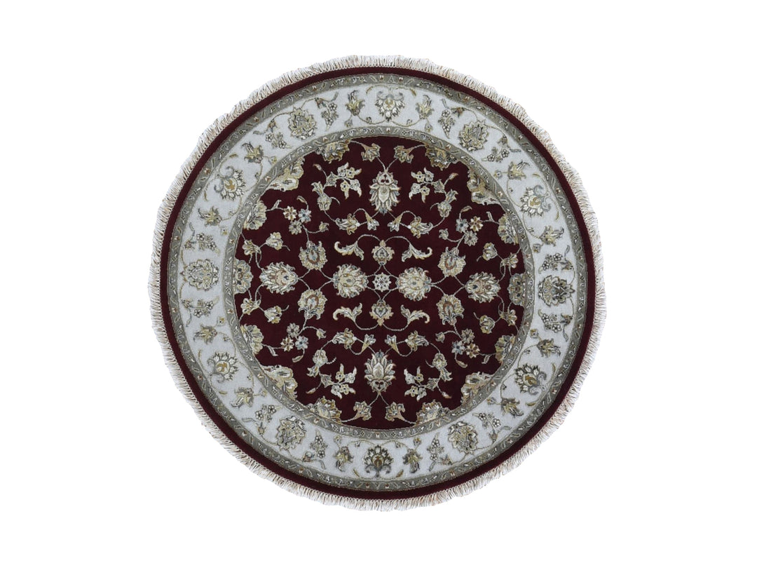 5'0" x 5'0" New Hand Knotted Red Wool & Silk Round Oriental Rug - MOA10259951