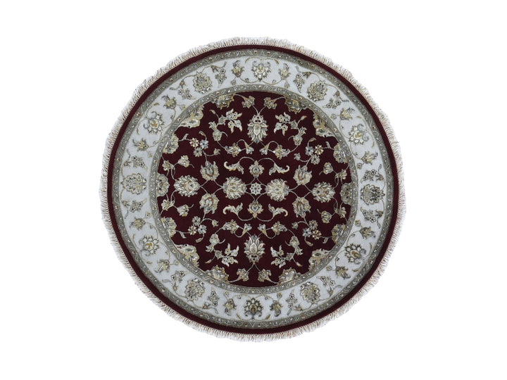 5'0" x 5'0" New Hand Knotted Red Wool & Silk Round Oriental Rug - MOA10259951