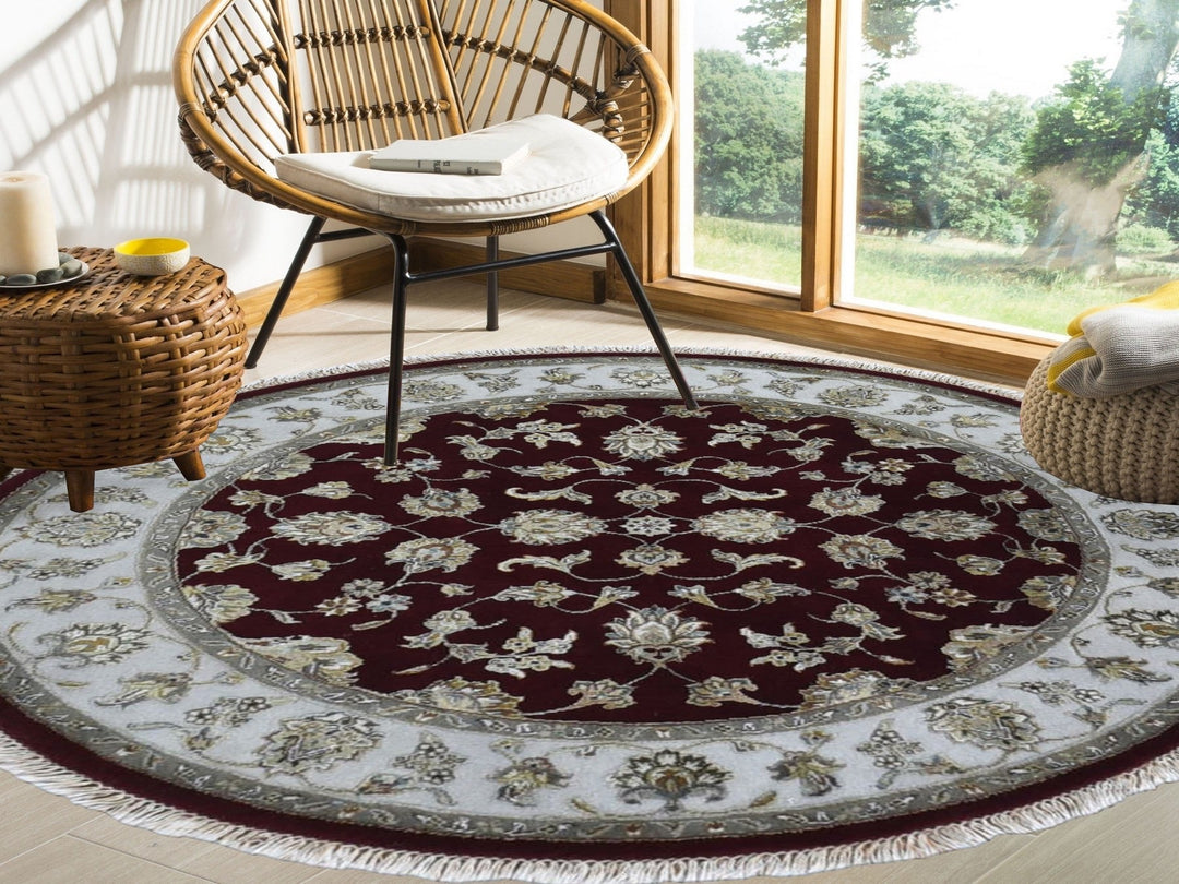 5'0" x 5'0" New Hand Knotted Red Wool & Silk Round Oriental Rug - MOA10259951