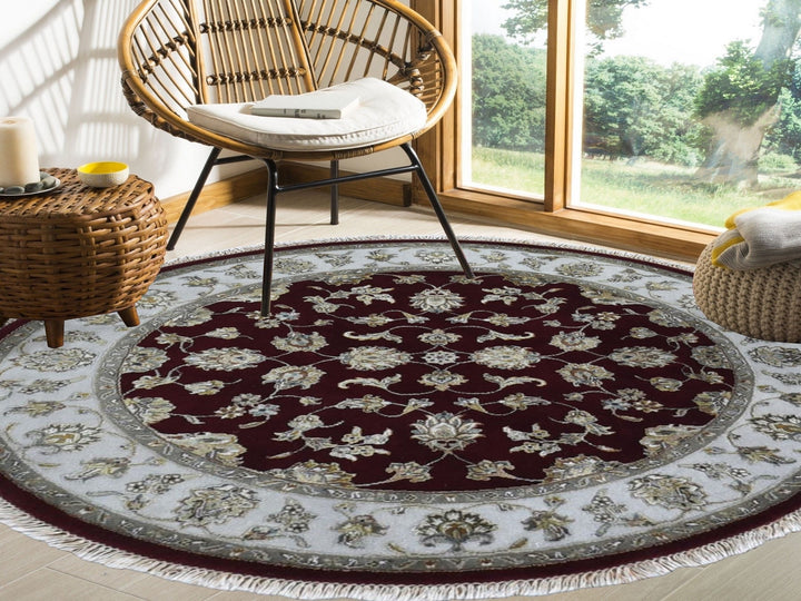 5'0" x 5'0" New Hand Knotted Red Wool & Silk Round Oriental Rug - MOA10259951