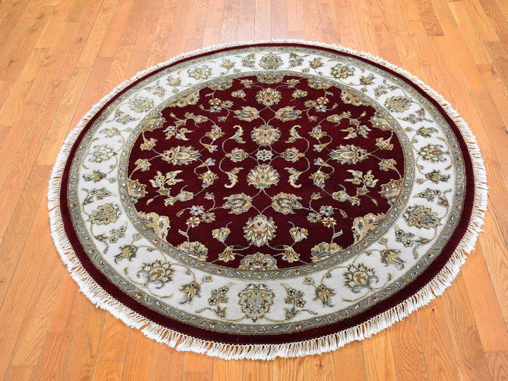 5'0" x 5'0" New Hand Knotted Red Wool & Silk Round Oriental Rug - MOA10259951