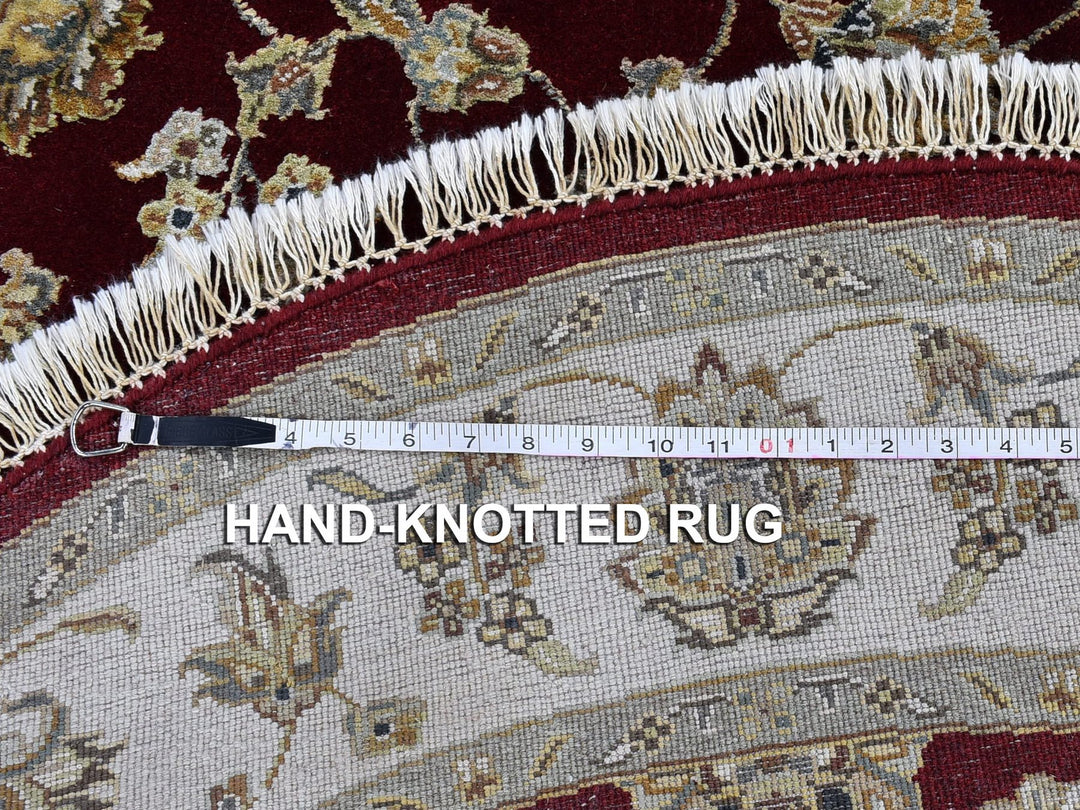 5'0" x 5'0" New Hand Knotted Red Wool & Silk Round Oriental Rug - MOA10259951