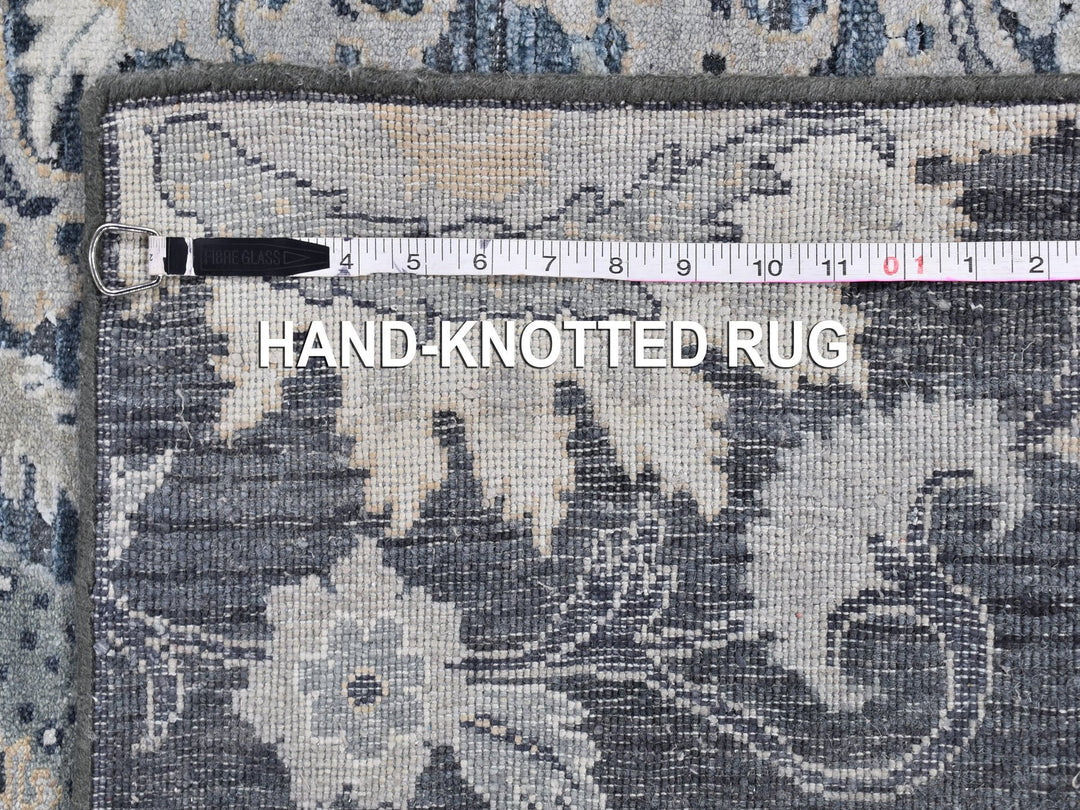 3'0" x 10'2" New Hand Knotted Grey Wool & Silk Runner Oriental Rug - MOA10259952