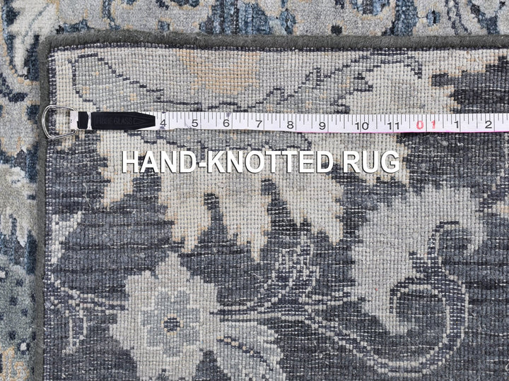 3'0" x 10'2" New Hand Knotted Grey Wool & Silk Runner Oriental Rug - MOA10259952