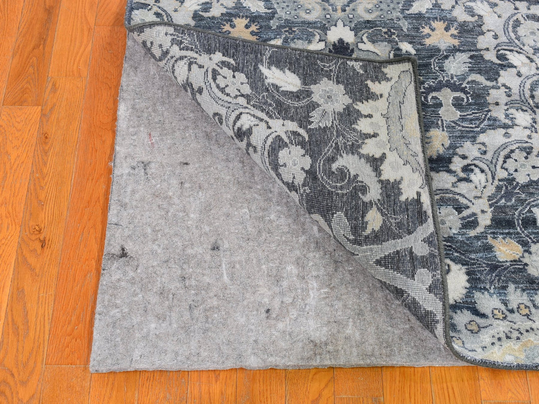 3'0" x 12'2" New Hand Knotted Grey Wool & Silk Runner Oriental Rug - MOA10259953