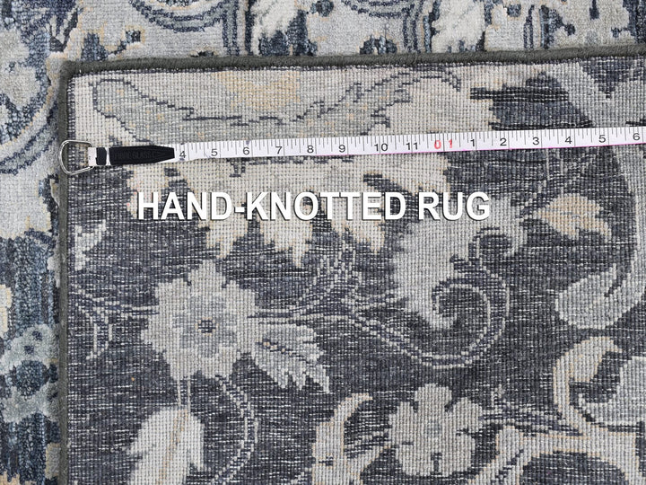3'0" x 12'2" New Hand Knotted Grey Wool & Silk Runner Oriental Rug - MOA10259953
