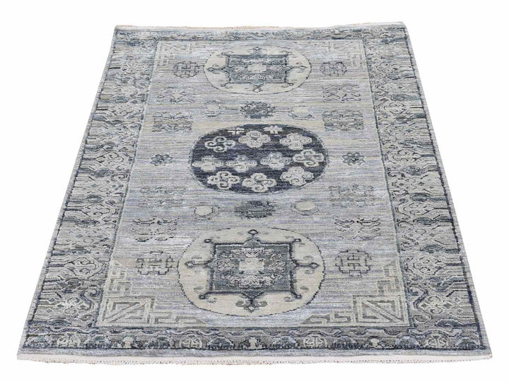 3'0" x 5'2" New Hand Knotted Grey Wool & Silk Rectangle Oriental Rug - MOA10259954